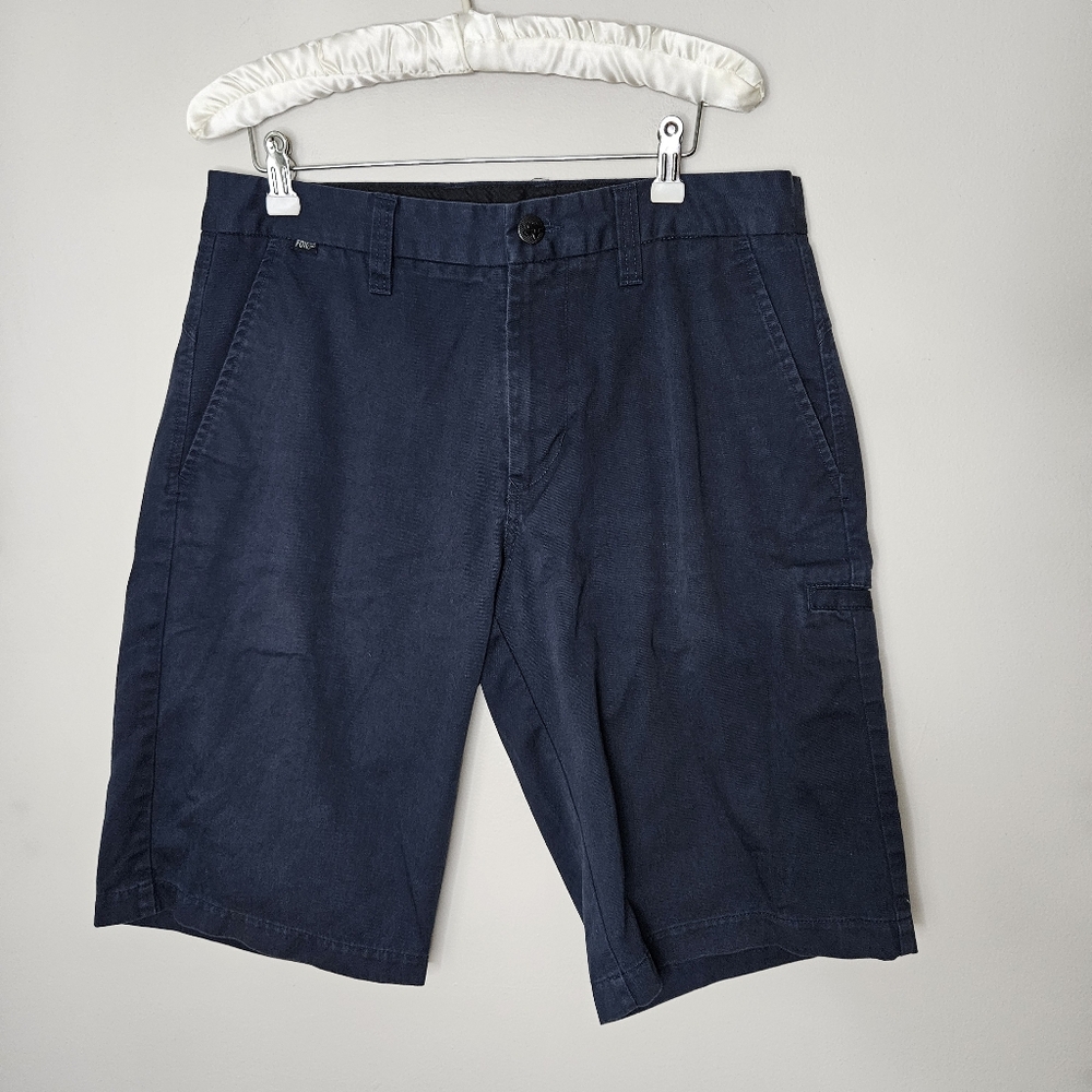 Fox Shorts Navy Blue Neutral Casual Flat Front Solid Summer Basics Classic
